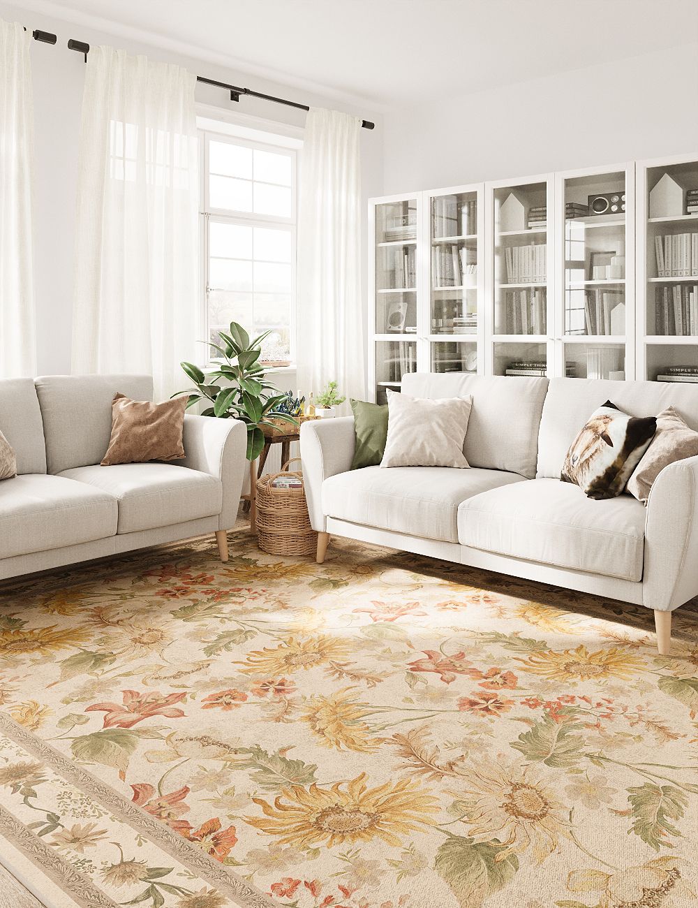 Romantic Blooms Dusty Taupe Washable Rug