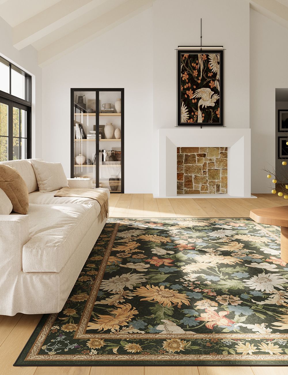 Romantic Blooms Jungle Green Washable Rug