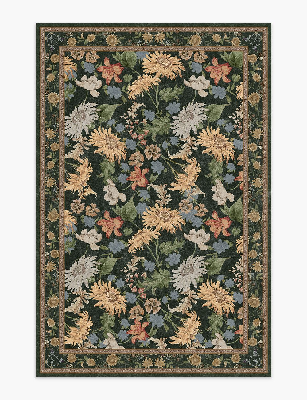 Romantic Blooms Jungle Green Washable Rug