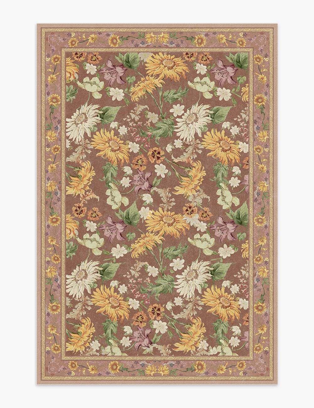 Romantic Blooms Mocha Taupe Washable Rug