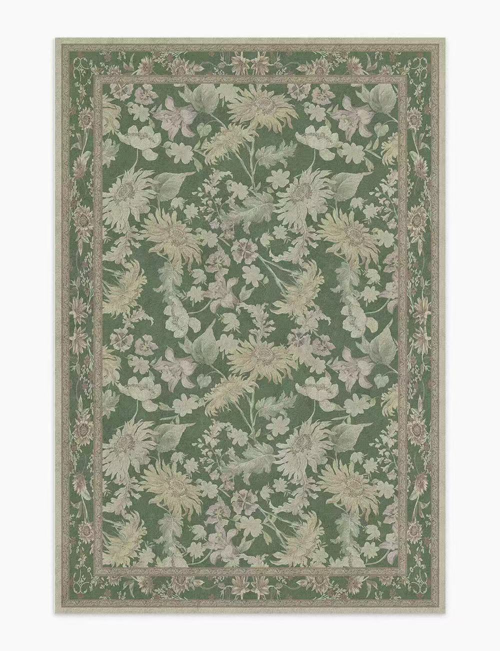 Romantic Blooms Olive Green Washable Rug