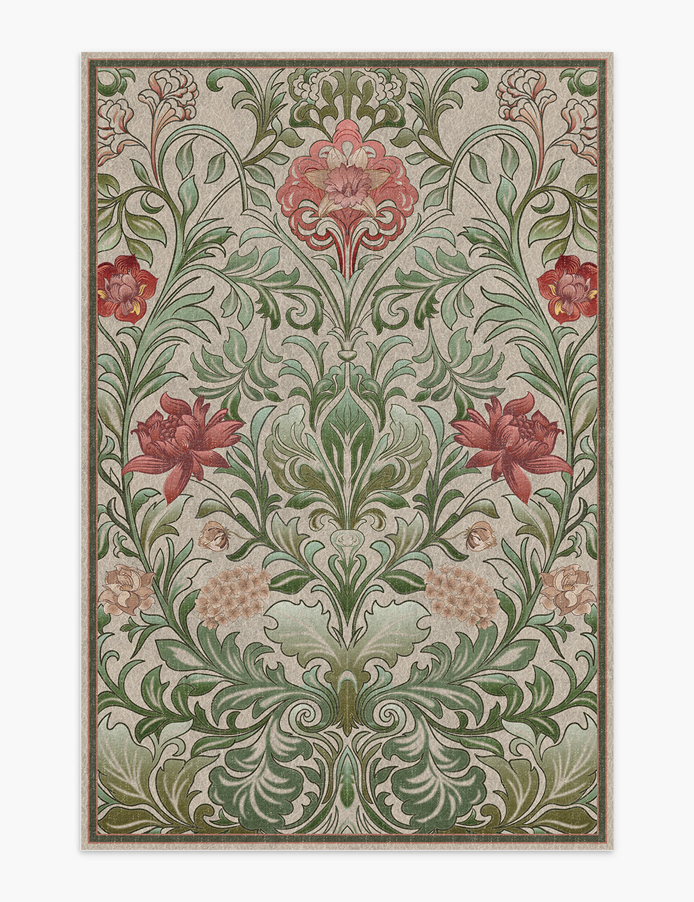 Verdant Tapestry Botanical Green Washable Rug