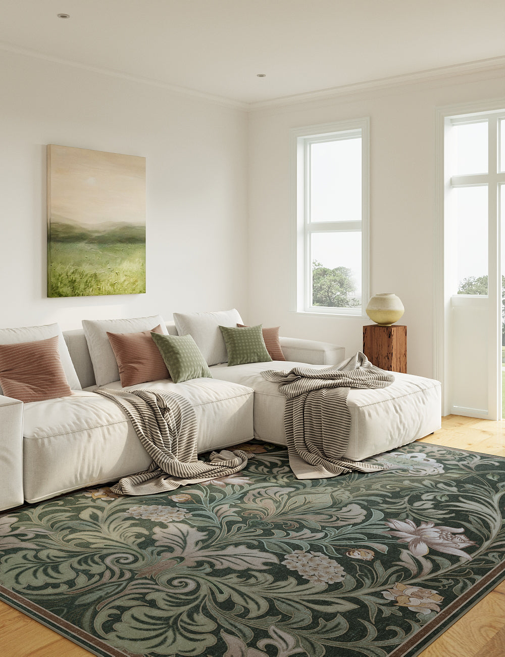 Verdant Tapestry Dark Garden Washable Rug