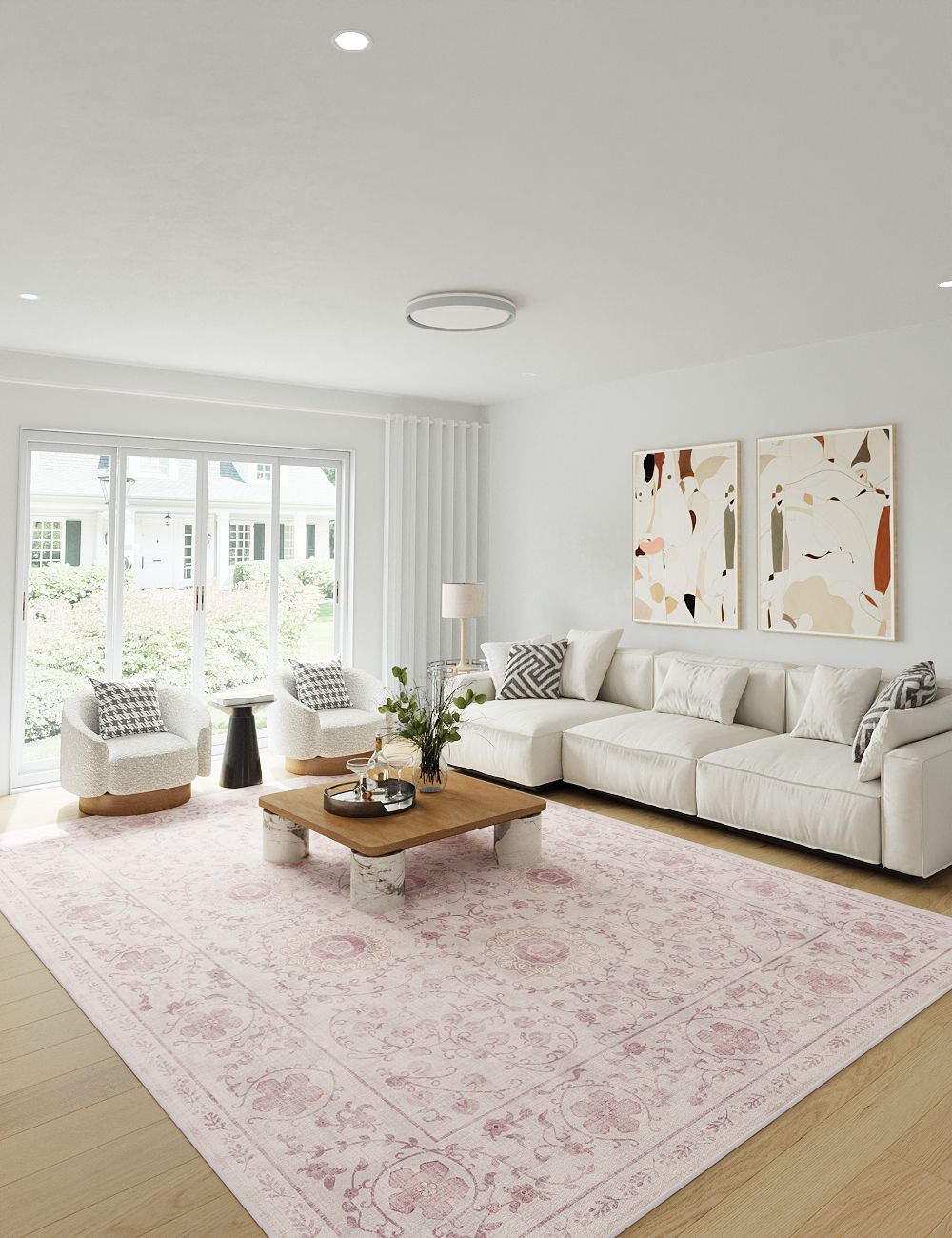Briar Garden Vintage Soft Pink Washable Rug