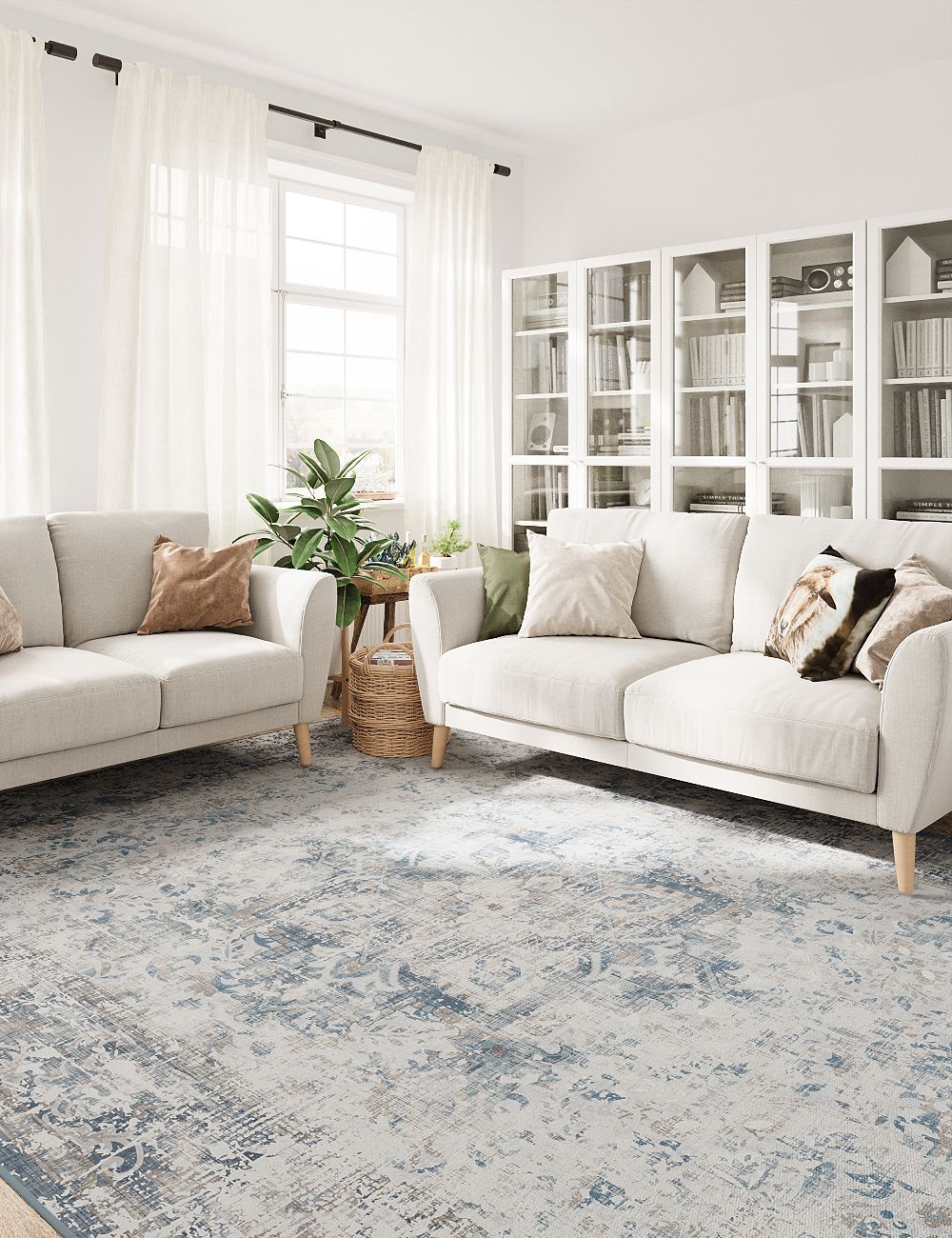 Fleeting Spring Fog Blue Washable Rug