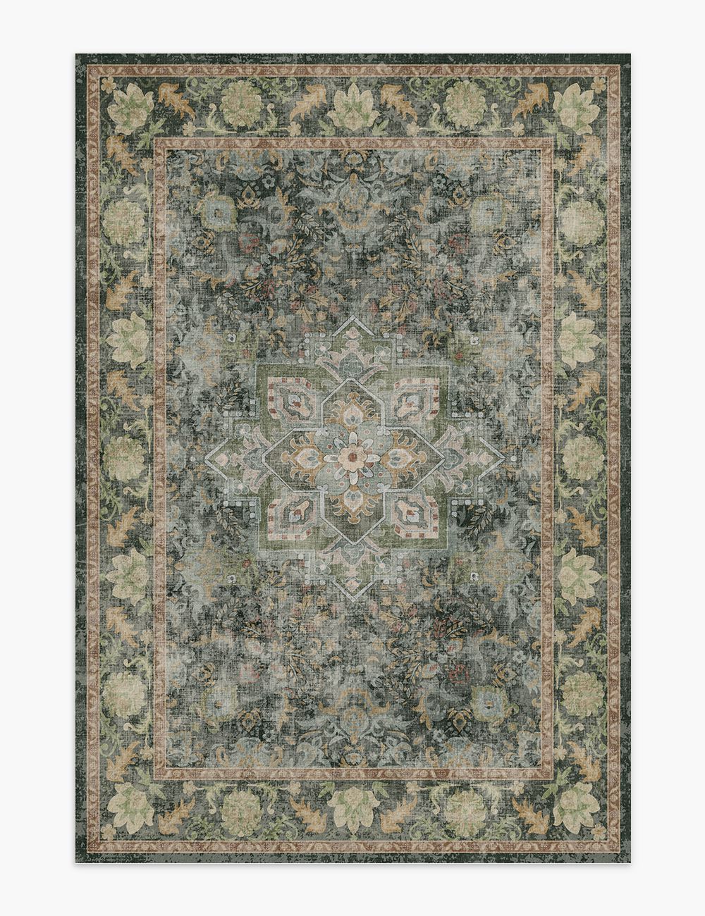 Fleeting Spring Forest Green Washable Rug