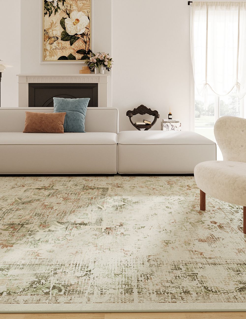 Fleeting Spring Withered Green Washable Rug