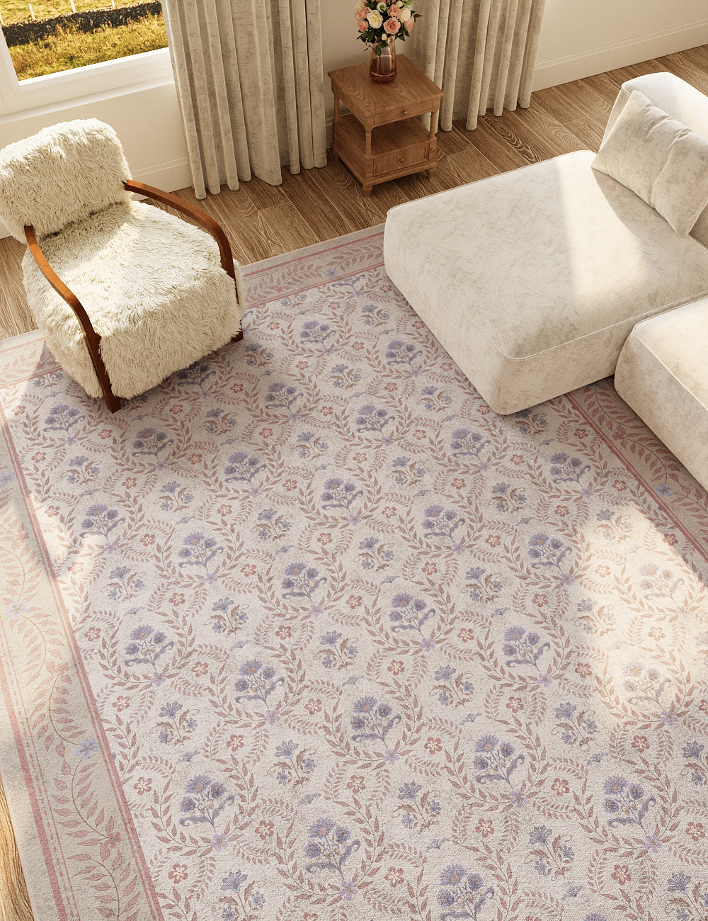 Jewel Garden Pale Pink Washable Rug