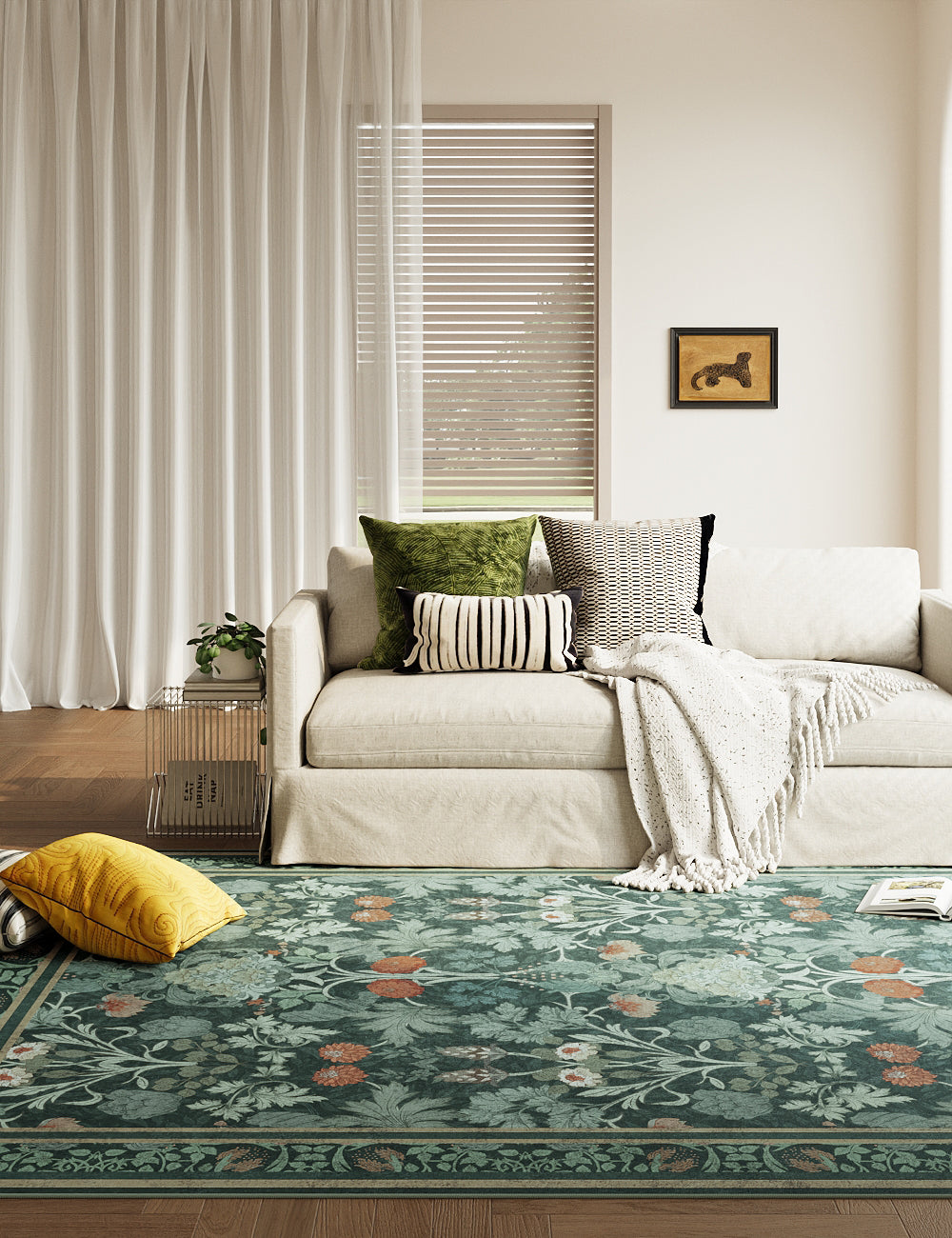 Morning Garden Dark Teal Washable Rug