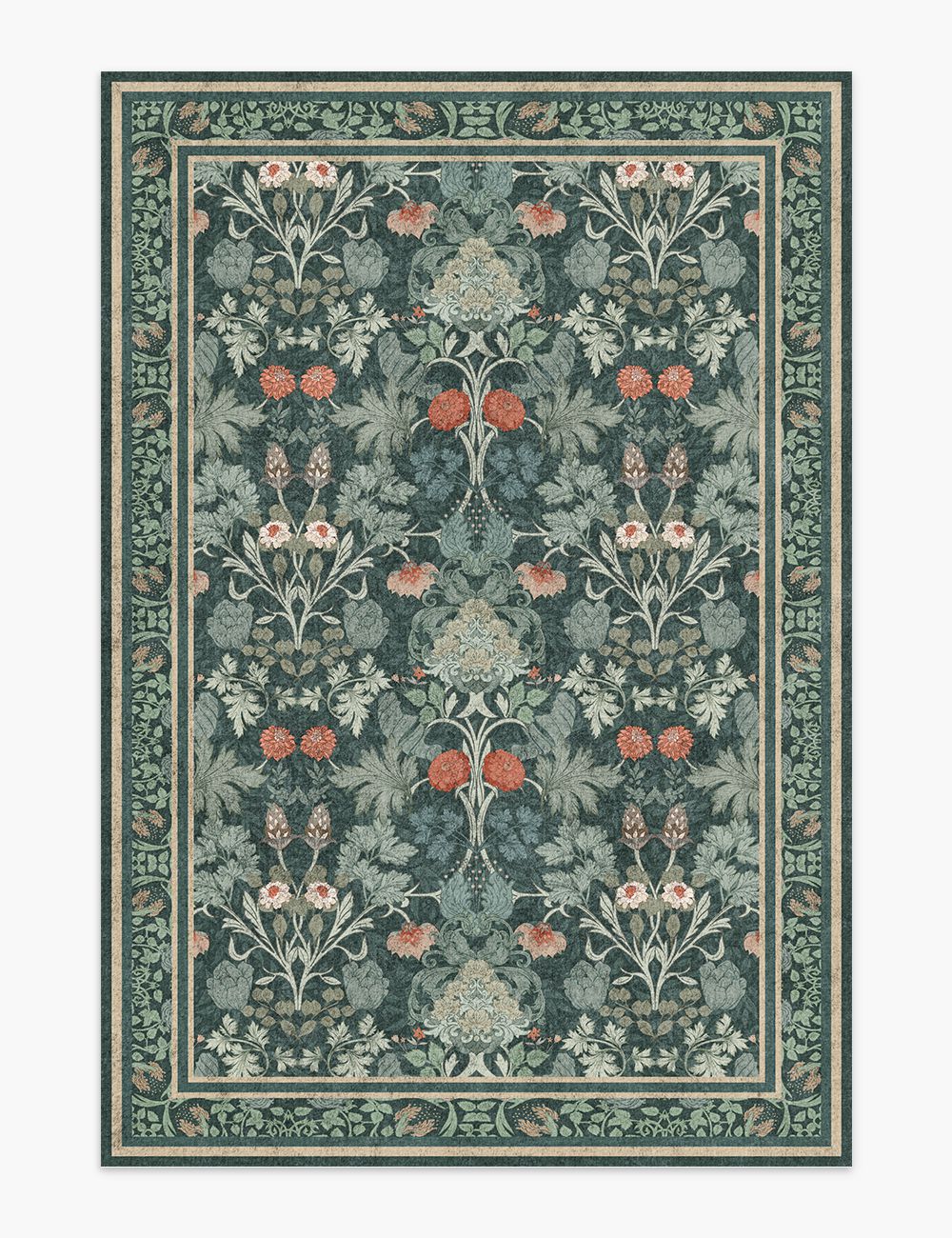 Morning Garden Dark Teal Washable Rug