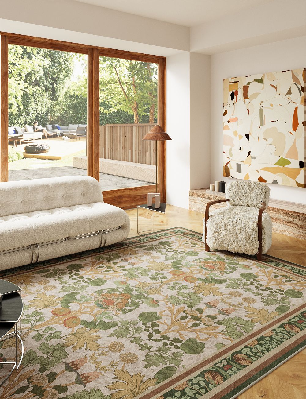 Morning Garden Green Khaki Washable Rug