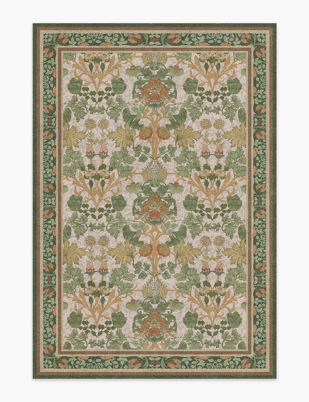 Morning Garden Green Khaki Washable Rug