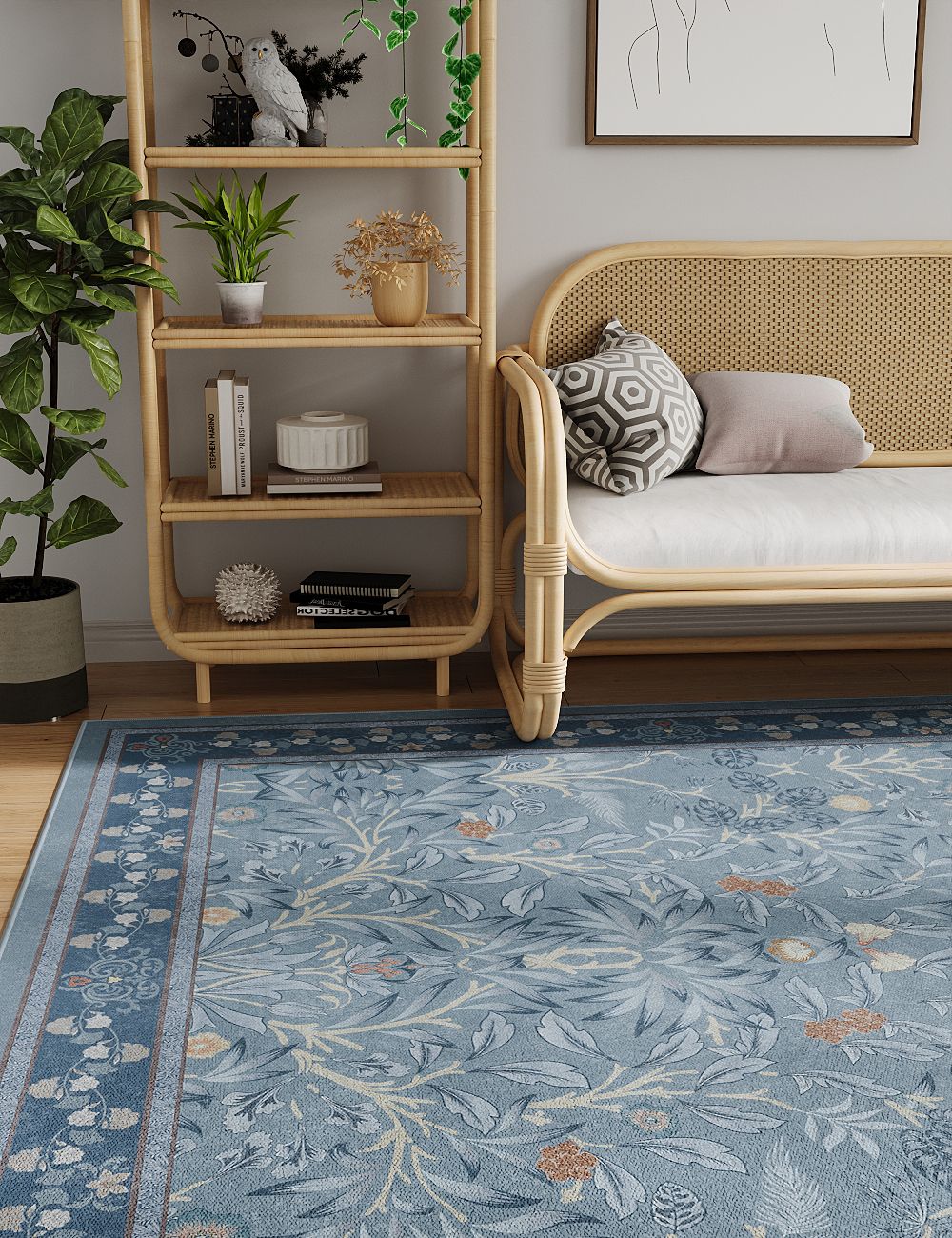 Mythic Botany Steel Blue Washable Rug