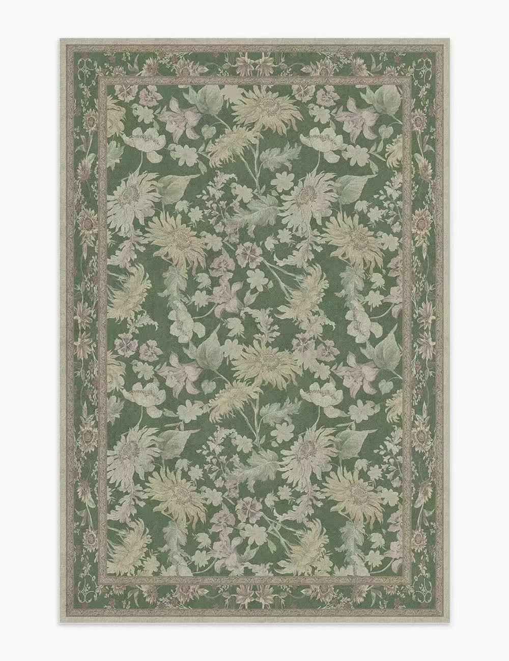 Romantic Blooms Olive Green Washable Rug