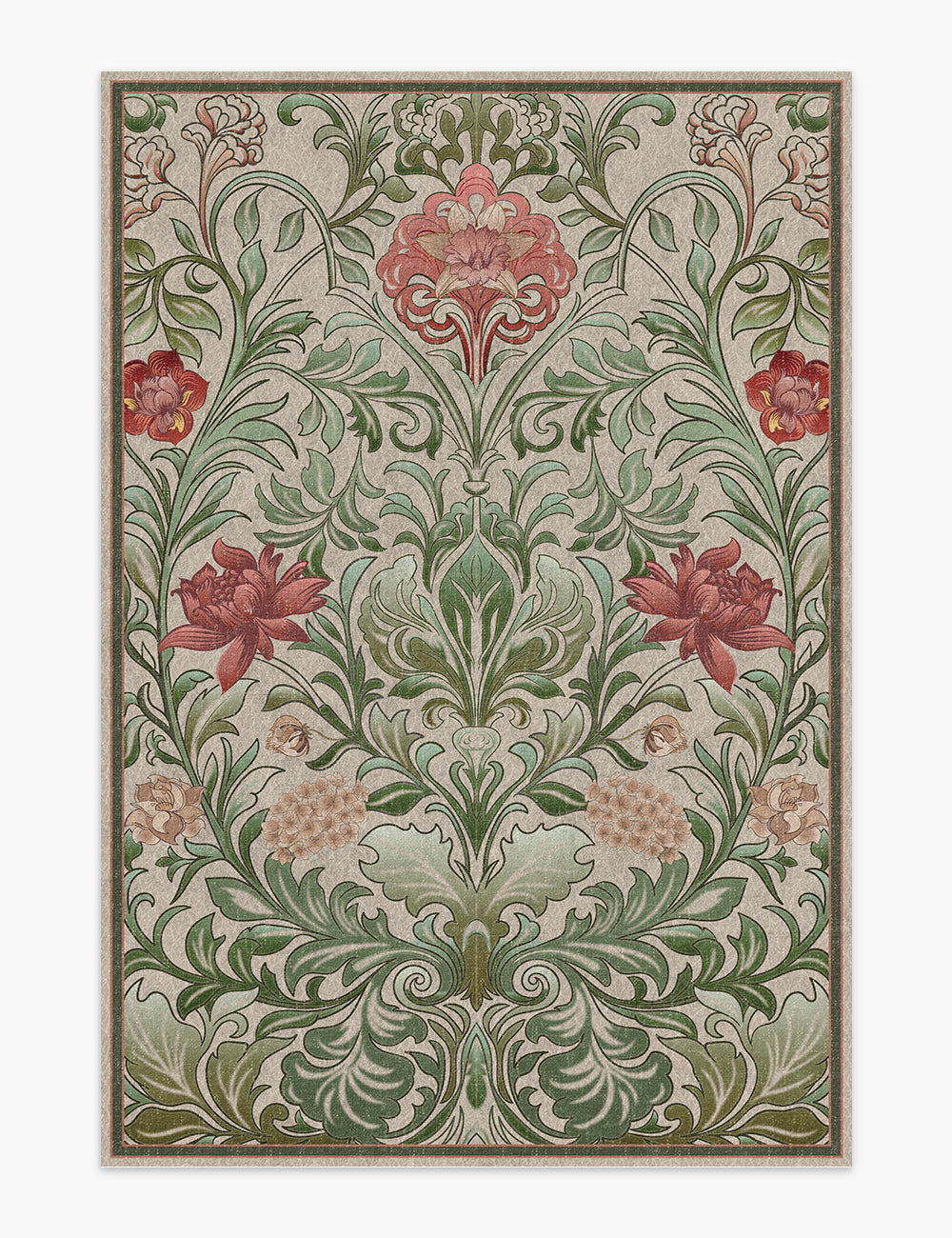 Verdant Tapestry Botanical Green Washable Rug