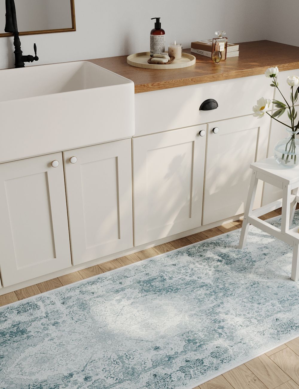 Boutique Revival Ice Blue Washable Rug