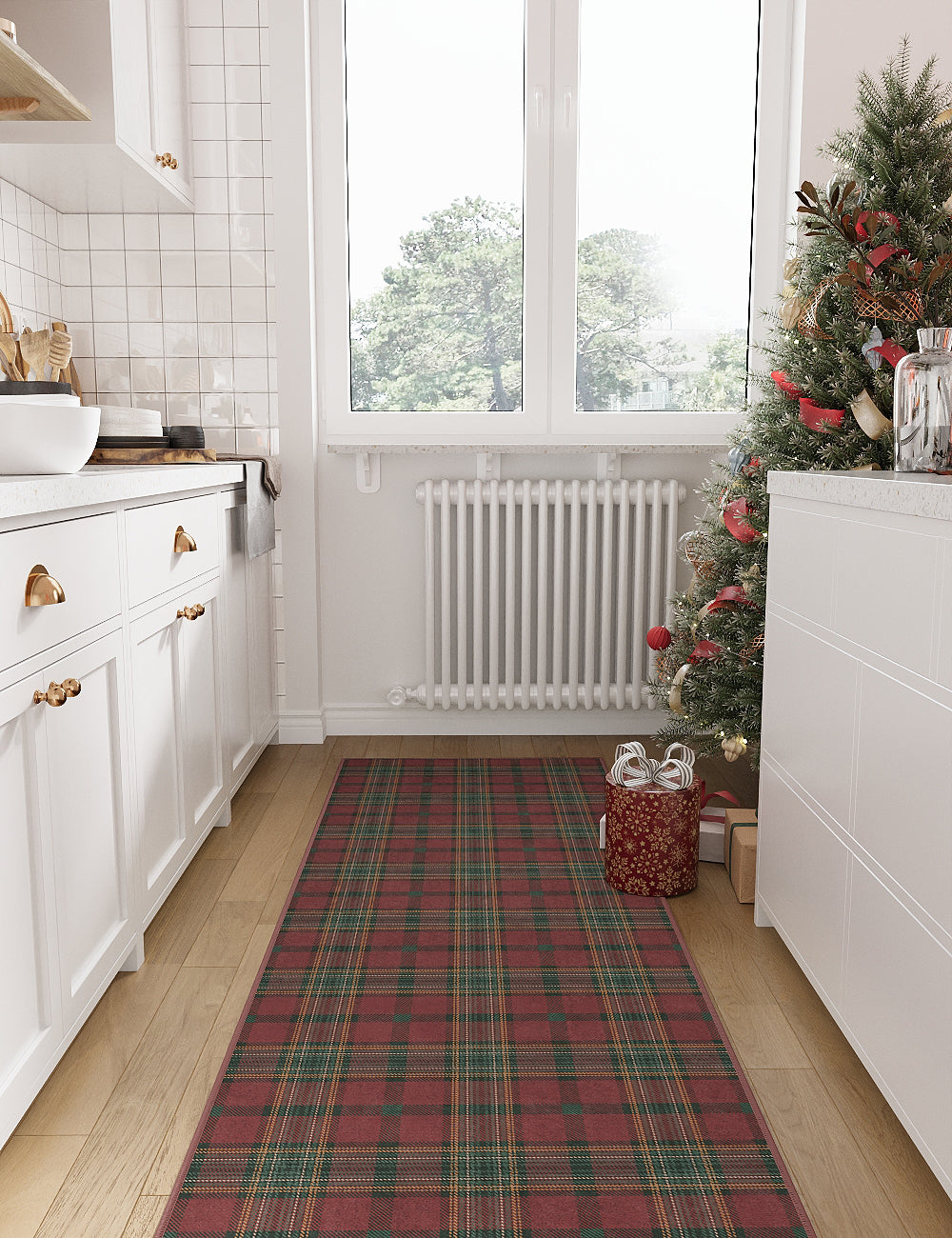 Classic Plaid Cider Red Washable Rug