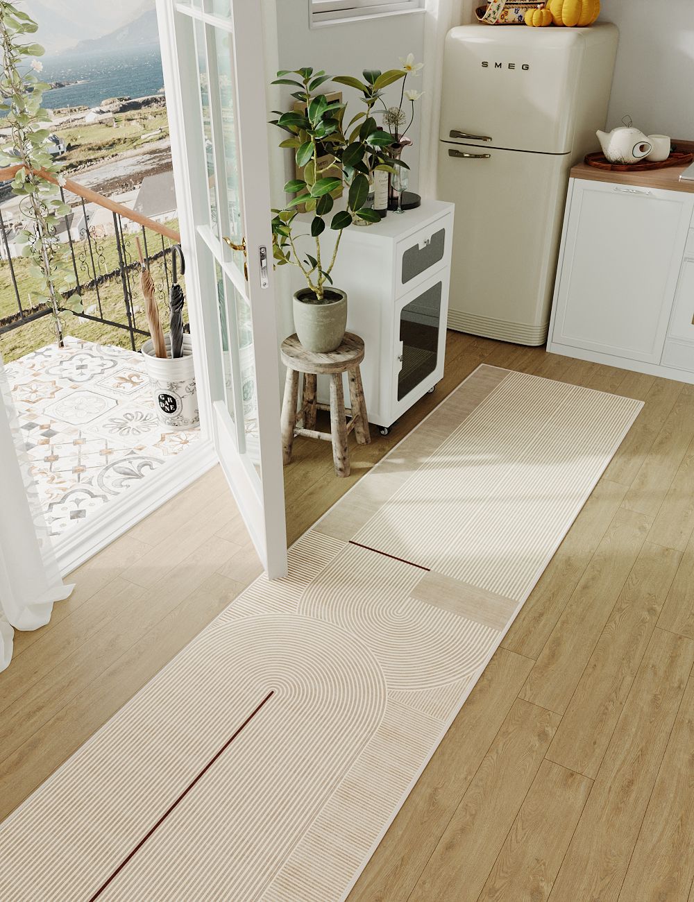 Crossed Path Frosted Almond Washable Rug