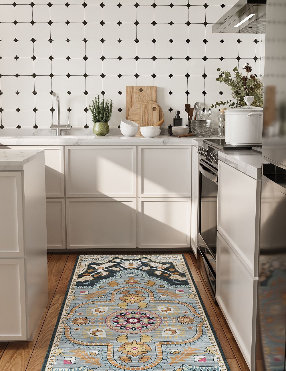 Harmonia's Garden Blue Washable Rug
