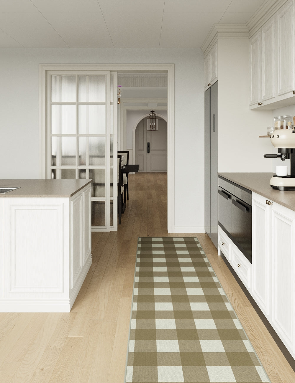 Retro Grid Yellow & Brown Washable Rug