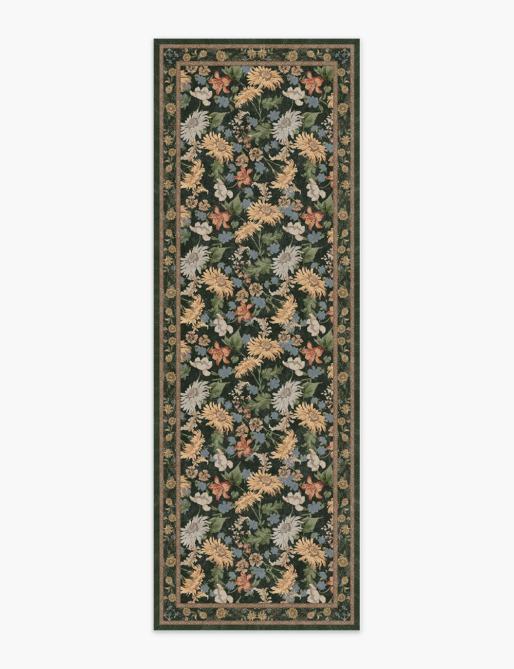 Romantic Blooms Jungle Green Washable Rug