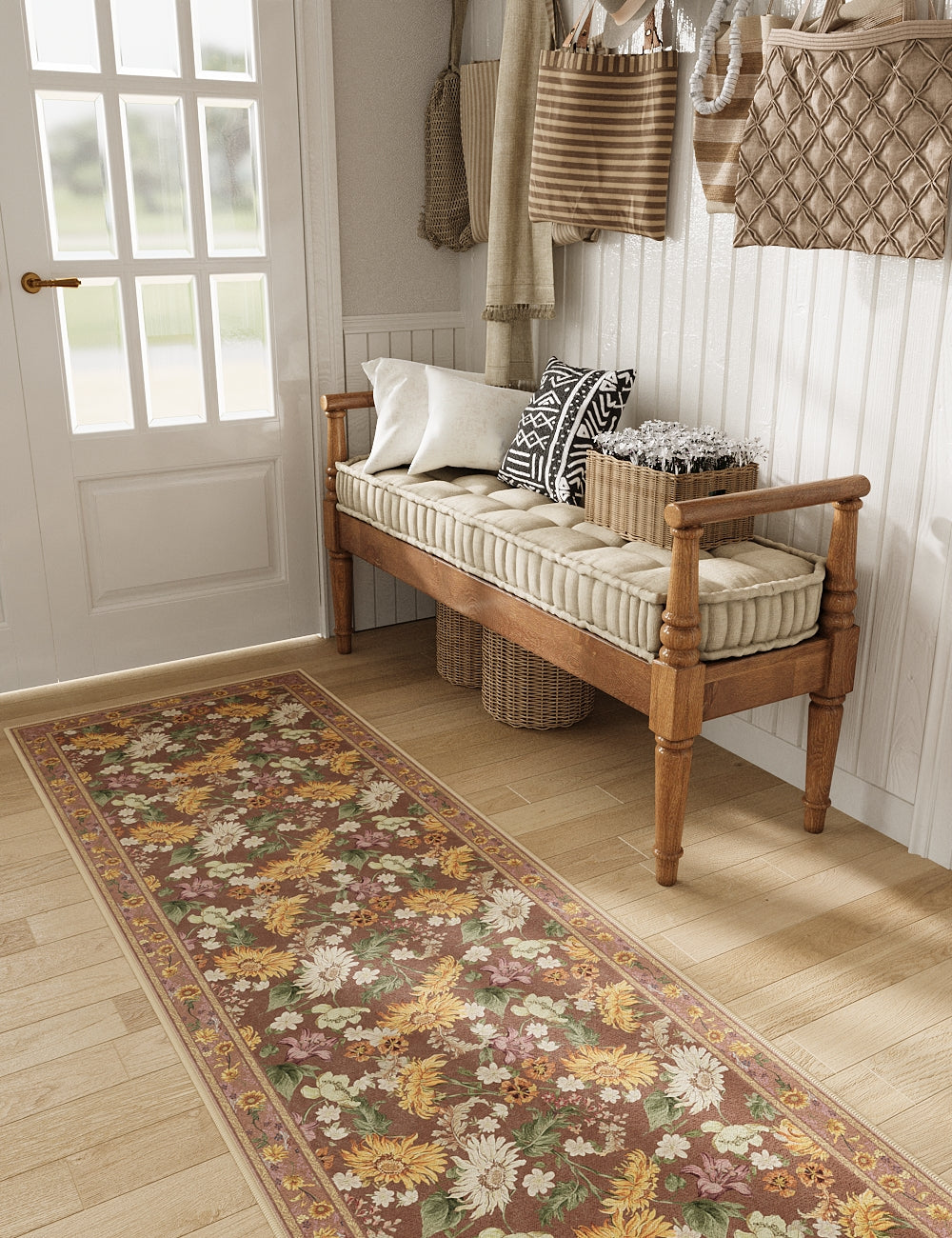 Romantic Blooms Mocha Taupe Washable Rug