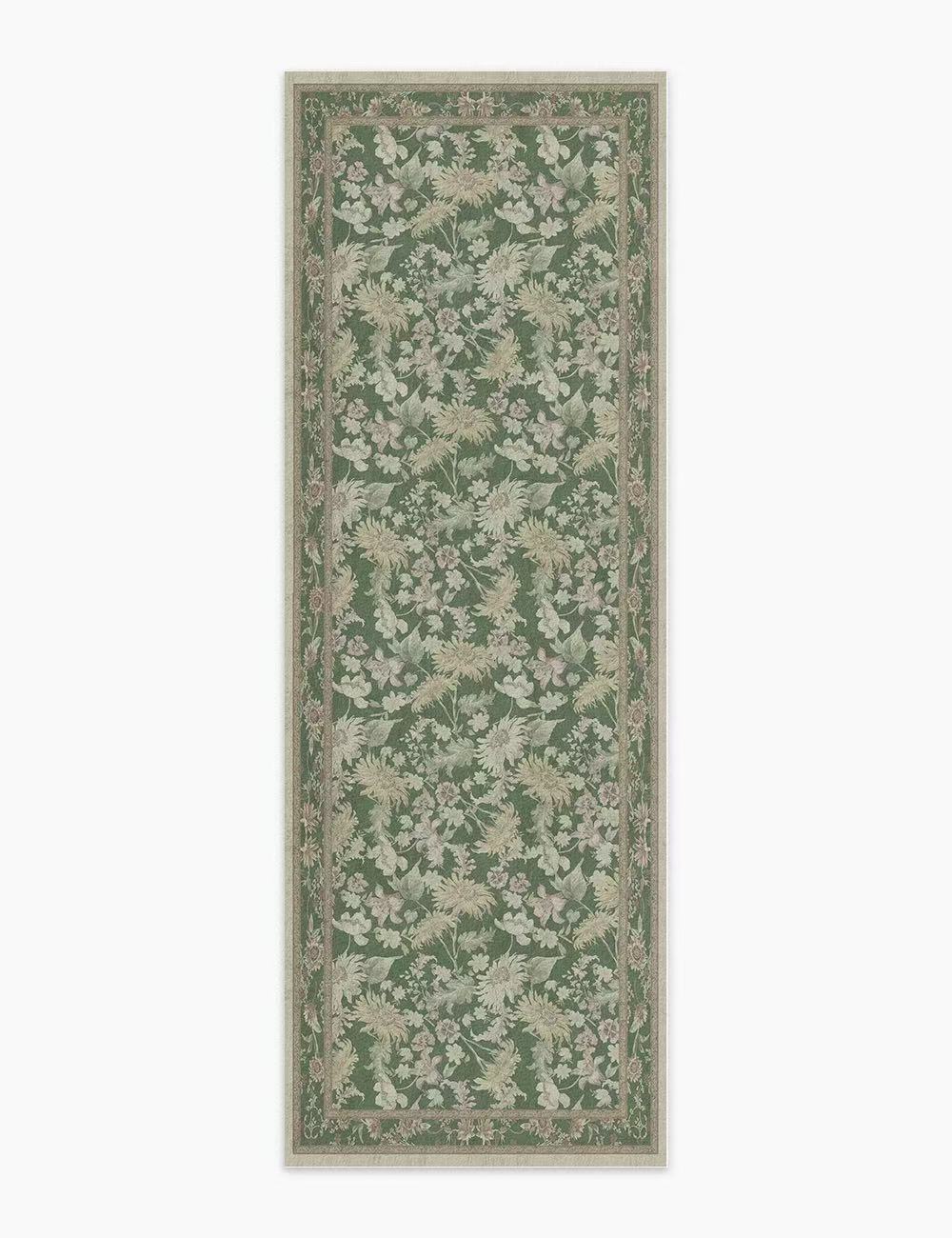 Romantic Blooms Olive Green Washable Rug