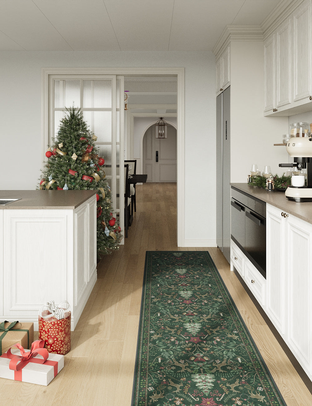 Santa’s Carpet Forest Green Washable Rug (Christmas Edition)