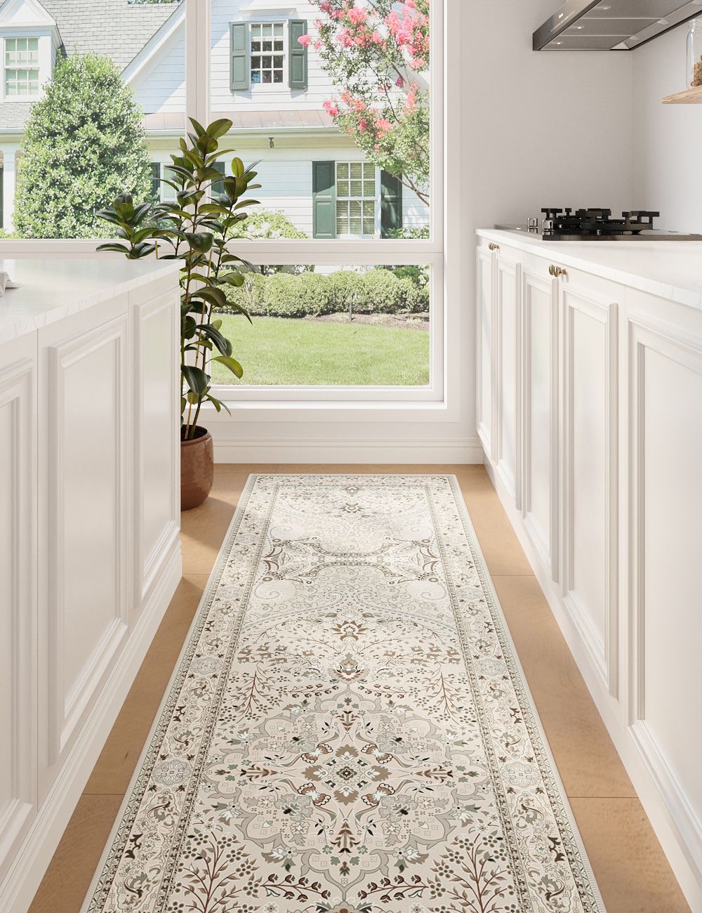 Floral Intricacy Taupe Washable Rug