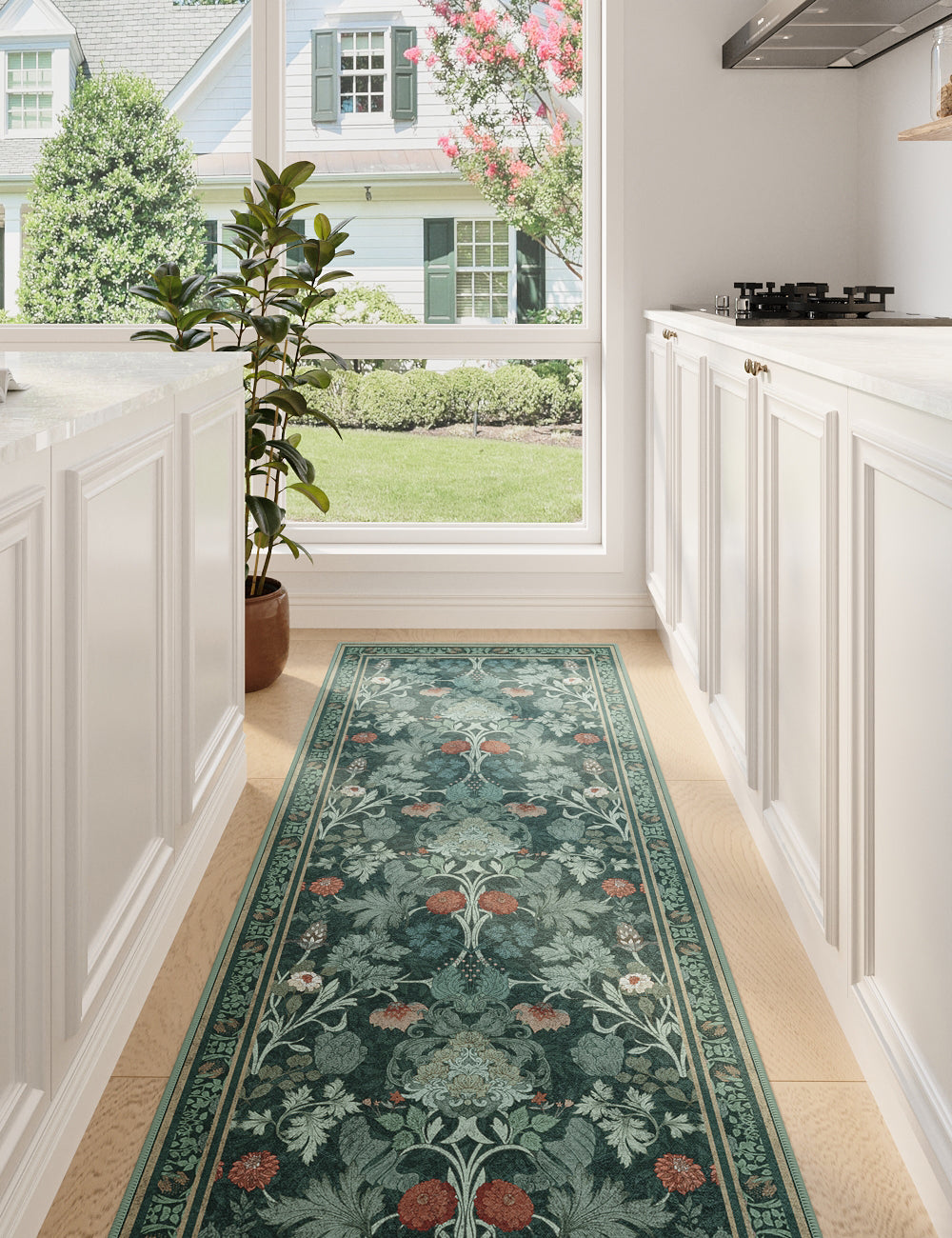 Morning Garden Dark Teal Washable Rug