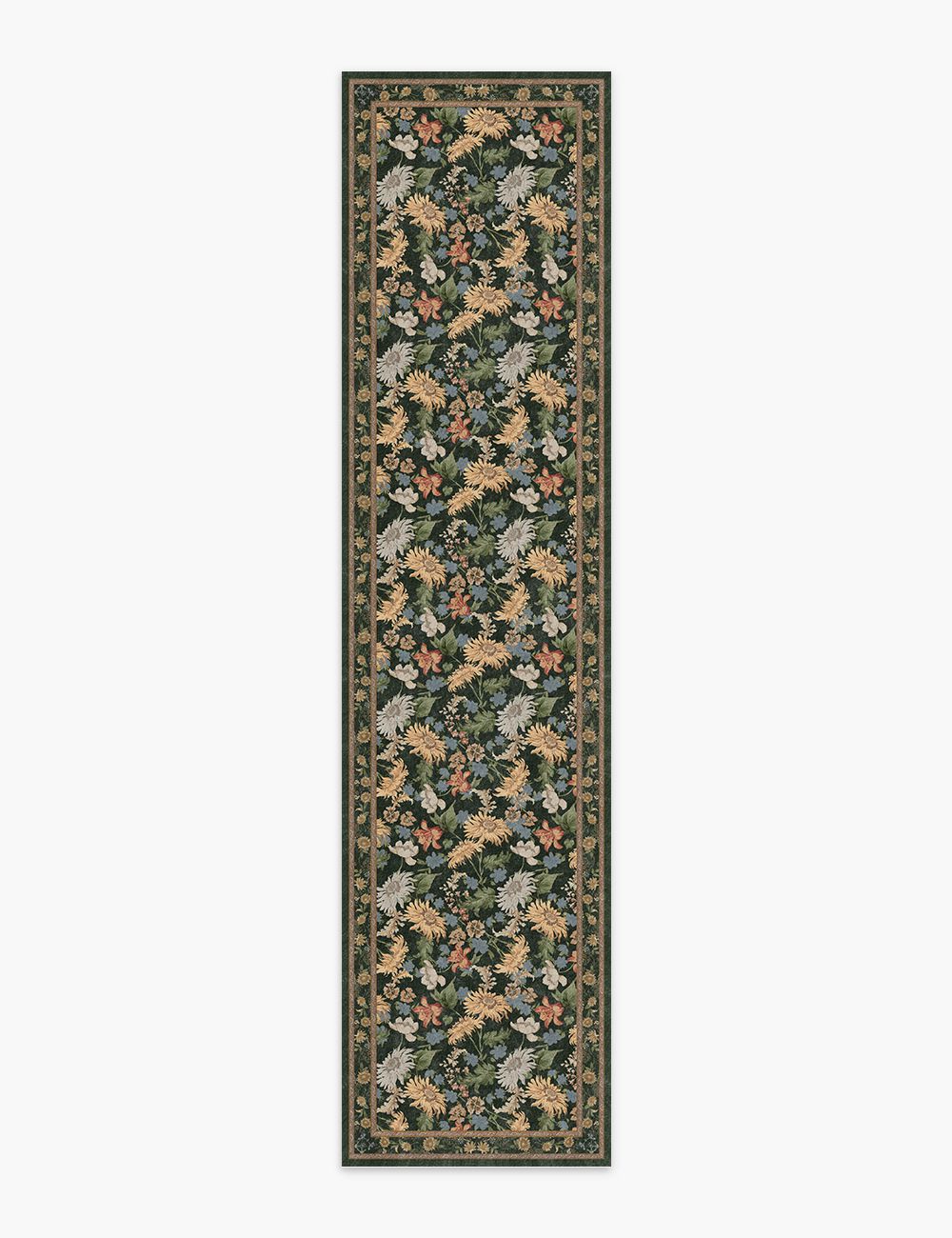 Romantic Blooms Jungle Green Washable Rug