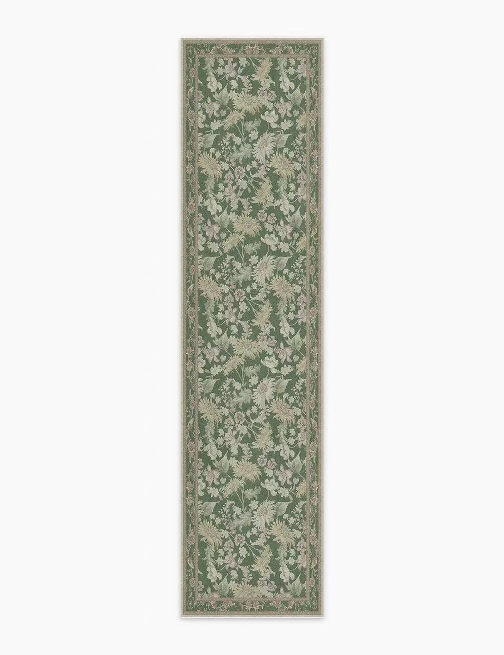 Romantic Blooms Olive Green Washable Rug