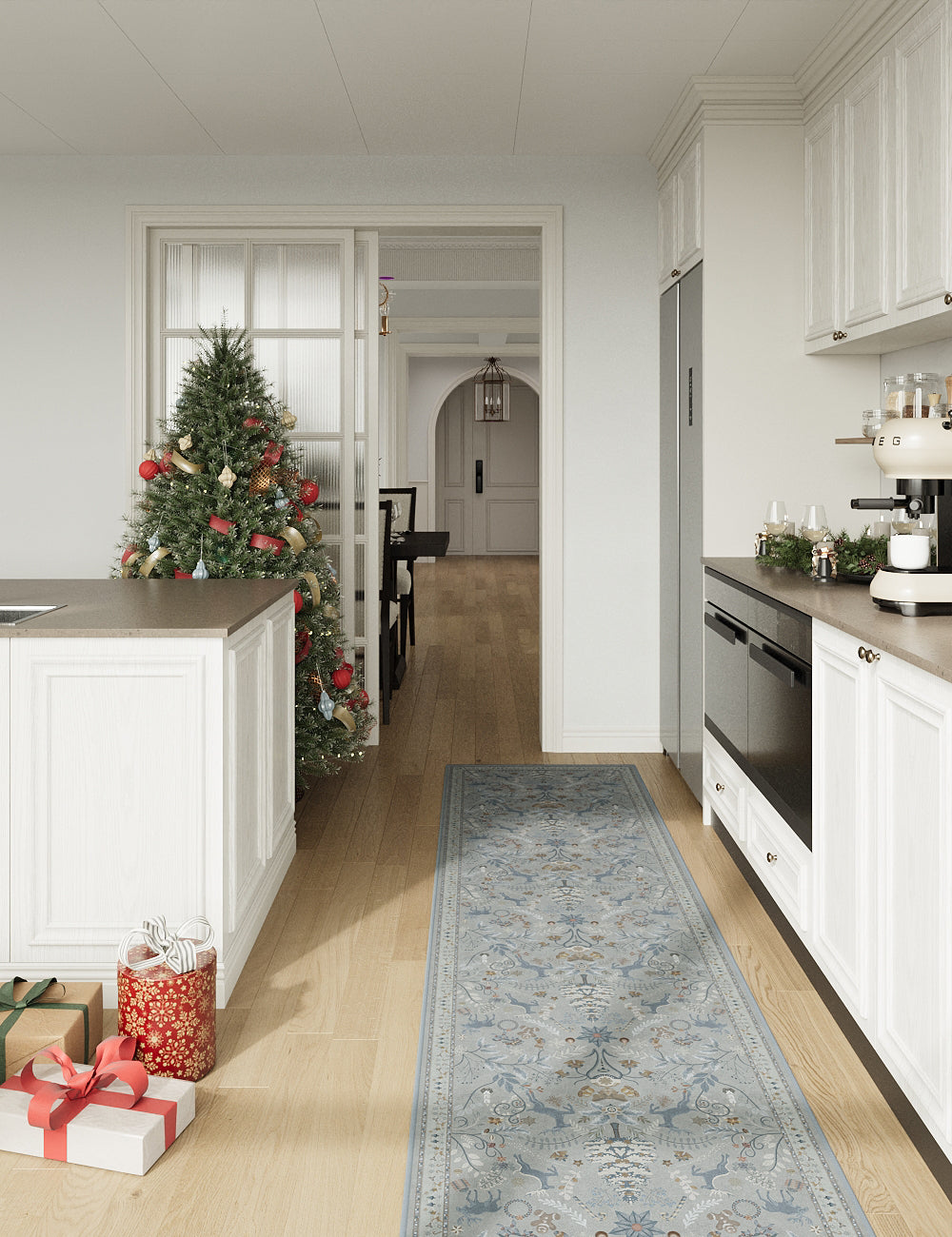 Santa's Carpet Icy Blue Washable Rug (Christmas Edition)