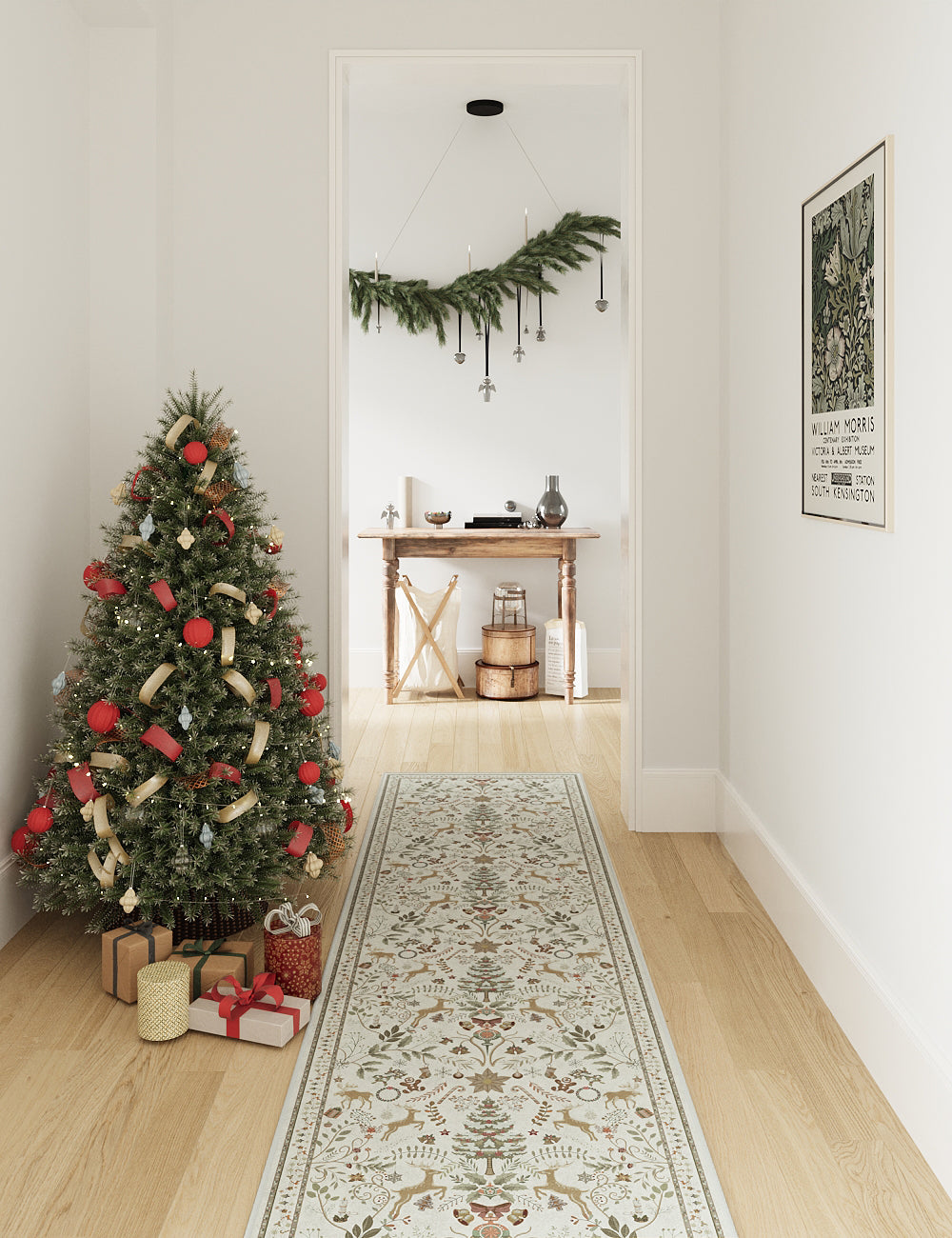 Santa's Carpet Light Ivory Washable Rug (Christmas Edition)