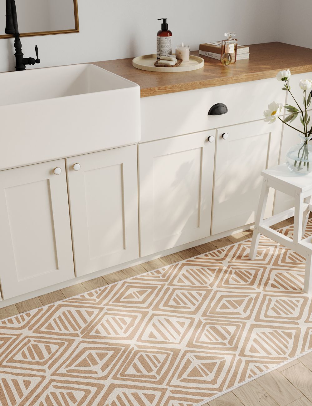 Diamond Radiance Cream Washable Rug