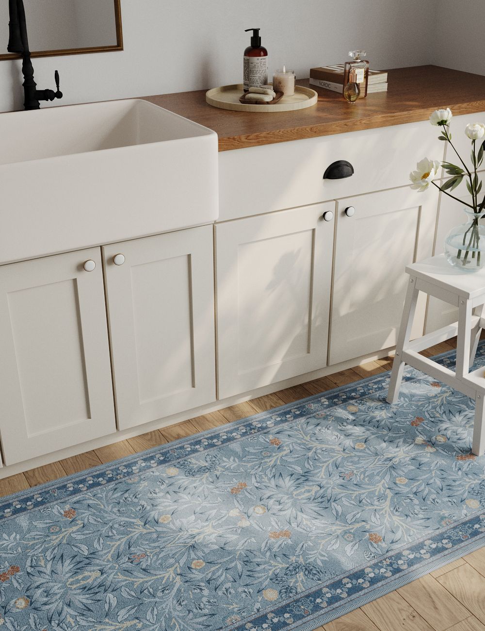 Mythic Botany Steel Blue Washable Rug