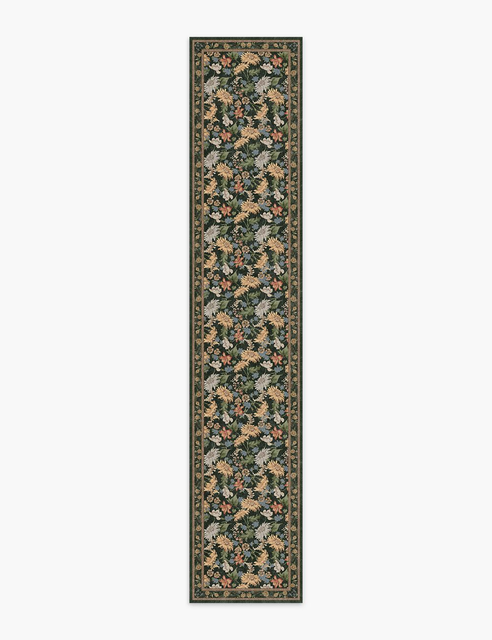 Romantic Blooms Jungle Green Washable Rug