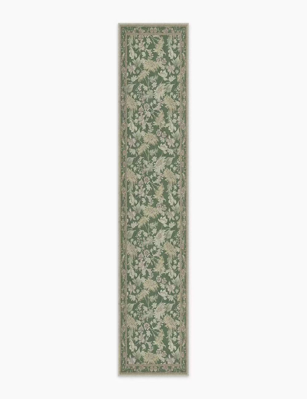 Romantic Blooms Olive Green Washable Rug